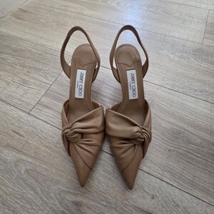 Jimmy Choo Tan Knotted Leather Heels
